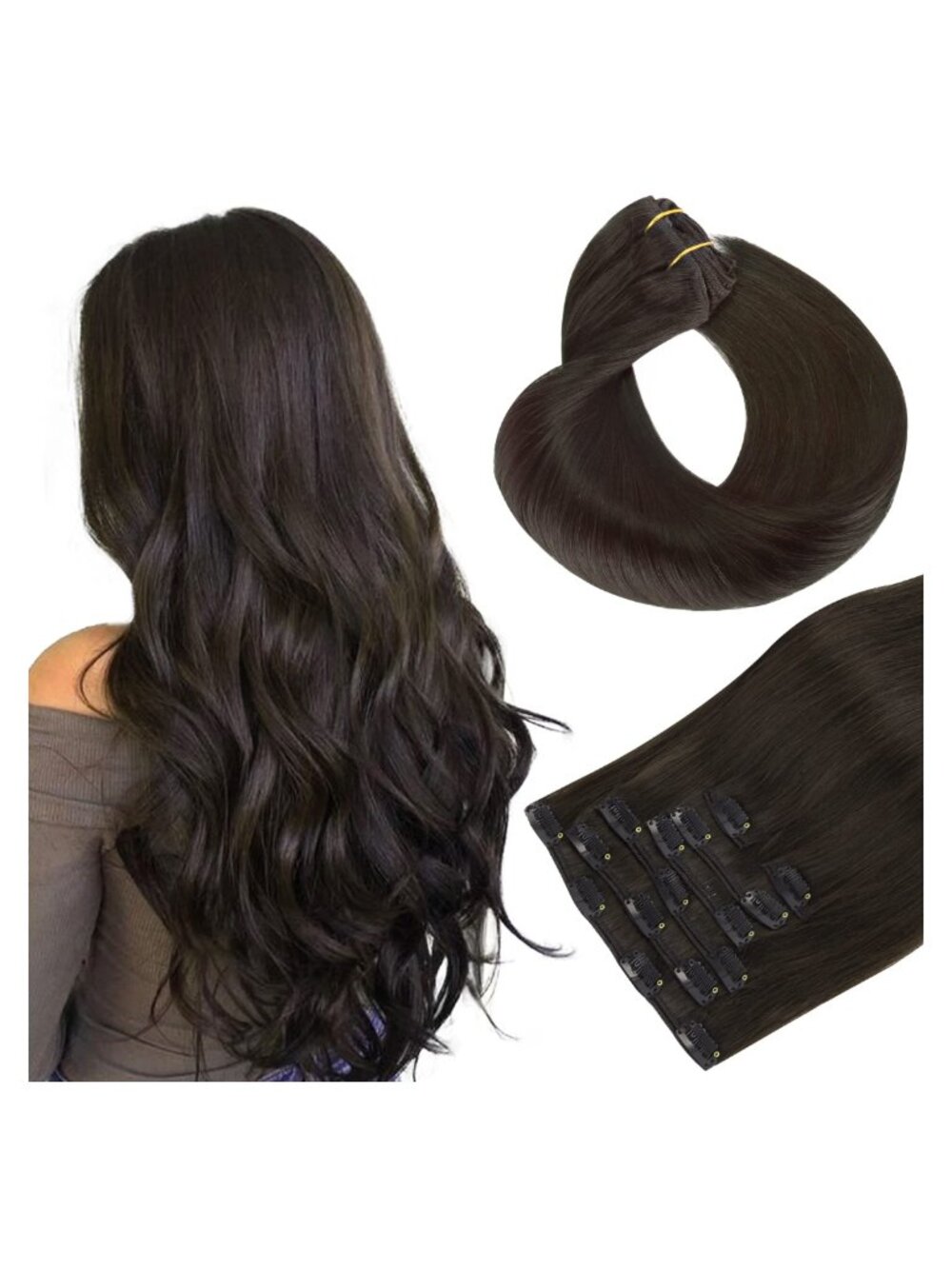 Human Hair Clip In Extensions 18 Inch Full Head Straight 7 Piece Set